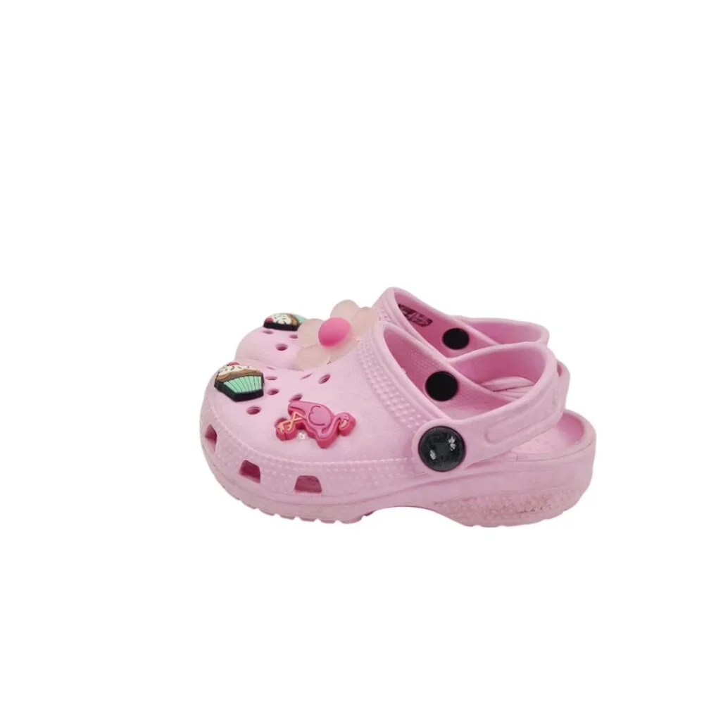 Crocs Girls' Candy Pink Classic Slip-On Clogs w/ Ice-cream Flamingo Charm Size 7